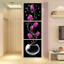 Frameless wall clock triptych painting clock creative art hour hand living room porch decoration painting vertical abstract vase