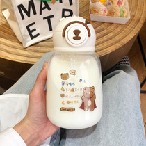 glass water glass ins wind girls net red cute high face value portable drinking water with straw student cute bear mug