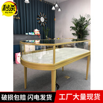 Custom Jewelry Shop Showcase Curved Glass Jewelry Showcase Jade Artifact Emerald Ring Set Counter