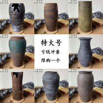复古陶罐多肉大号花盆干花瓶简约台面高桩盆做旧装饰落地陶花器