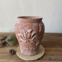 Nordic retro simple relief pottery basin new product creative flower pot red pottery fleshy green plant breathable water-absorbing coarse pottery basin