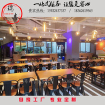  Retro simple snack bar Fast food solid wood table and chair Lobster barbecue restaurant table and chair Malatang noodle restaurant milk tea table