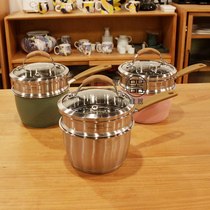 304 stainless steel milk pot glass lid auxiliary food pot with steamer milkpot silicone handle poly-thermal composite bottom steamer