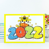 Happy New Year Button Painting Children's Handmade diy Material Package Kindergarten Creative Patch Painting 2022 Year of Tiger