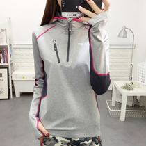 Long sleeve quick-drying clothes womens Tide brand spring and autumn thick outdoor mountaineering set refers to cycling clothes fitness hooded breathable running shirt