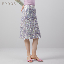 Erdos 20 spring and summer new lady's skirt decorated with dreamlike printing large sequins
