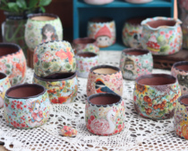 Korean hand-painted TD brand wax glaze boutique Diamond-inlaid plant ceramic flowerpot controlled breathable desktop bonsai