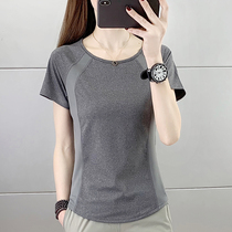 Light and breathable quick-drying short-sleeved womens round neck fitness running fast-drying clothes outdoor sports half-sleeve slim slim yoga