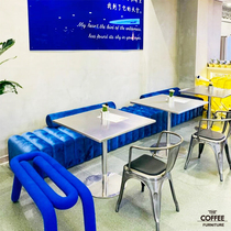 Industrial wind loft stainless steel dining table wrought armchair soft chair stainless steel chair dessert shop milk tea shop table and chair