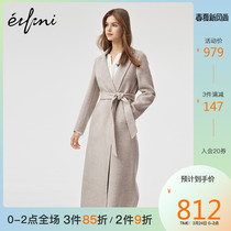 Evelie woolen overcoat women's new autumn clothes Korean version 100% wool long knee length double faced woolen overcoat women