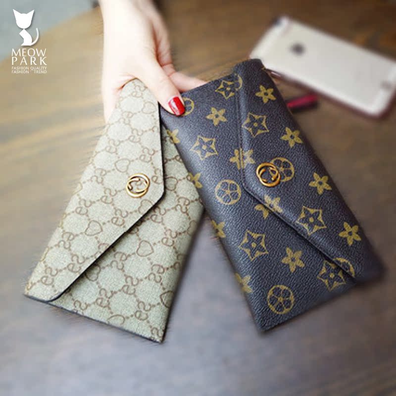 钱包女长款牛皮2018新款超薄手机信封包多功