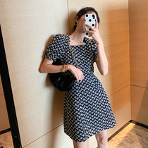 Yuqi French square collar private dress short skirt children Xia Xiaozhong temperament close waist show thin wood ear edge bubble sleeve dress