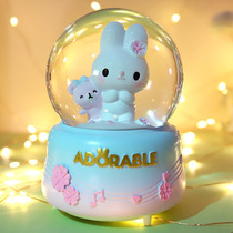 Creative girl cute little rabbit glowing crystal ball music box rotating music box Dream Children birthday gift