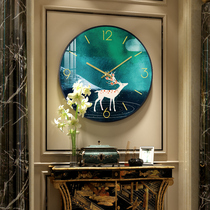 TQJ Genguan Crystal Porcelain Decoration Painting Hanging Bell Nordic Living Room Hanging Wall Clock Hanging Watch Watch Home Fashion Quartz Clock