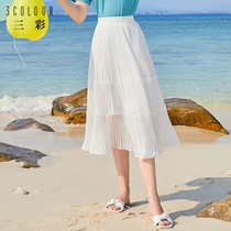 Tricolor 2020 summer new elastic waist high waist A-line white skirt fairy skirt medium long cake skirt