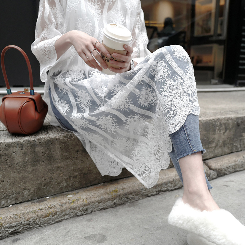 JHXC 蕾丝内搭连衣裙2018春季新款女装中长款气质韩版显瘦打底裙