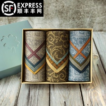  SONKISS cotton handkerchief mens ancient style sweat-absorbing square towel Cotton handkerchief gift box Father boyfriend birthday gift