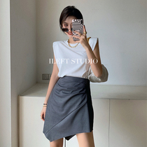 左边女装2020夏装新款 纯色短裙子高腰欧美街头A字不规则半身裙女