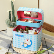 Cute cartoon girl heart Korean cosmetic bag large capacity double layer cosmetic case portable skin care product Square storage box