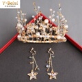 2020 fashion European and American handmade beaded banquet dress princess golden round crown hair accessories cute forest girl catwalk