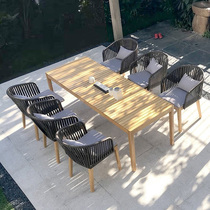  Nordic outdoor tables and chairs Villa courtyard Garden open-air waterproof sunscreen solid wood furniture Outdoor leisure woven rattan chair