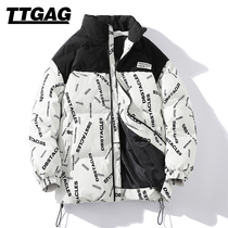 TTGAG highlights the personality full printed letters cotton clothes men winter port wind loose cotton clothes Joker handsome couple clothes