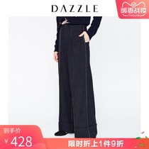 Dazzle plain winter new elegant casual vertical stripe wool wide leg pants for women 2a4q4402t