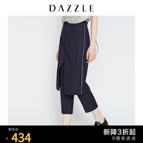 DAZZLE spring and autumn new style striped stitching line split mid-length skirt overlapping nine-point pants 2F1Q4102T