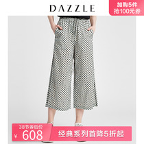 Dazzle Disu summer new cotton elastic drawstring geometric printing wide leg pants for women 2g2q4056r