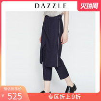 Dazzle ground plain spring and autumn new style stripe seam sideline split medium length skirt overlap cropped pants 2f1q4102t