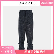 Dazzle plain autumn new lace embroidery legged overalls casual pants 2g3q4427t