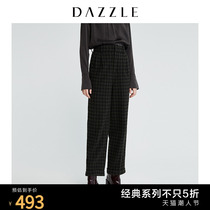 DAZZLE autumn and winter new fashion sheep wool plaid straight cuff casual trousers women 2F4Q4143Q