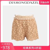 Diamond dazzle new A-line elastic waist striped hollow shorts for women 1f3q1187l