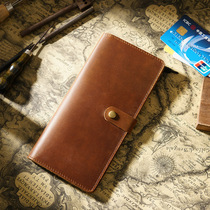 Europe and the United States first layer cowhide long wallet tower buckle leather multi-card slot multi-function storage fashion youth ID bag