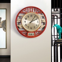 Living room hanging bell New Chinese solid wood clock Home China Wind atmosphere Wanyear calendar quartz clock creative clock hanging wall