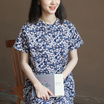 Q604 summer dress in the third five years new Chinese style improved cheongsam art loose short sleeve vintage dress women's cotton