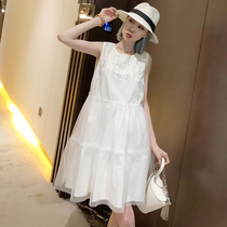 Dress women's summer medium length 2020 new European station heavy industry hot stamping temperament sleeveless Bohemian skirt trend