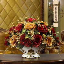 Eurostyle emulated vase basin suit of silk flower fake floral home decoration flower arrangement flower Xuanguan Living room table floral art