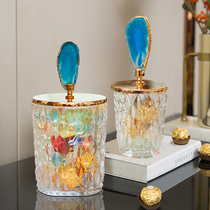 Crystal Glass Candy Jar Light Lavish Creativity Nordic Style Cotton Sign Storage Jewelry Containing Box Toothpick Holder with cover swing piece