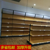 Thickened supermarket shelf display shelf wood grain convenience store toy stationery Mother and baby store single side wall double shelf
