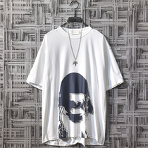 Net red Hong Kong Style t-shirt men's short sleeve fashion ins Japanese loose five sleeve printing personality original style ruffian handsome youth summer