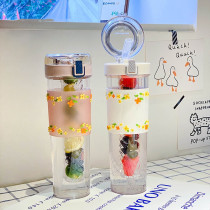 Japan large capacity straw water glass female high face value with tea compartment small fresh cup portable kettle water bottle