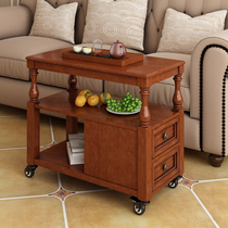 Movable coffee table wheeled sofa side cabinet living room narrow corner solid wood balcony small tea table