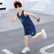 Childrens vest set 3 new 5 boys 6 Cotton 7 middle and Big Boy 8 sleeveless 4 Shorts two-piece set 9-13 years old thin