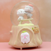 Creative lantern automatic snow peach couple sauce sauce cat crystal ball music box girl childrens birthday gift