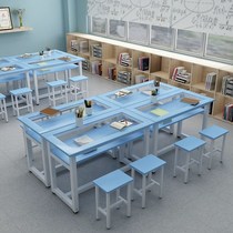 Children hosting class Kindergarten remedial classes Fine art class table and chairs Painting desk Training Institution Painting Room Double glass table