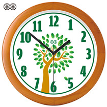 Li Li art wall clock hanging table green pastoral children solid wood living room bedroom creative personality silent quartz clock