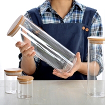 Practical glass storage sealed jar home decoration shooting bamboo wood lid coffee bean sugar salt condiment display bottle