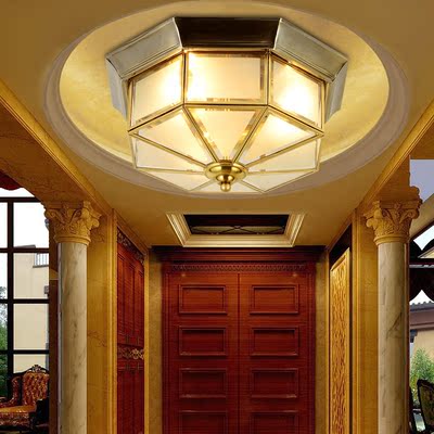 芙普瑞 欧式过道灯玄关灯走廊灯 圆形阳台吸顶灯铜灯入户灯门厅灯