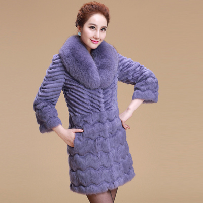2015冬装新款海宁狐狸毛领兔毛皮草外套中长款大码女款 清仓特价